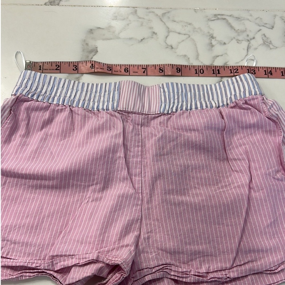 ZARA Striped Shorts Pink White Blue Elastic Waist Pockets‎ Casual Summer - Picture 3 of 8